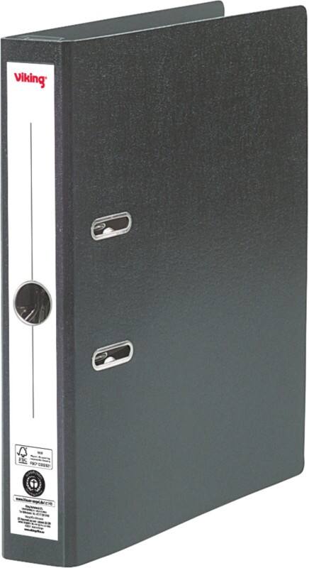 Viking Prem Touch Schmal Hängemappe A4 50 mm Schwarz 2 Ringe Pappkarton Matt Hochformat Recycled