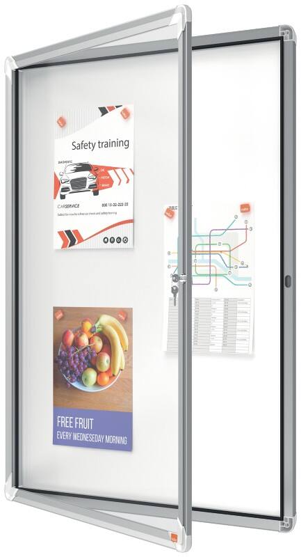 Nobo Premium Plus Magnetischer Abschließbarer Schaukasten 1902560 Für den Innenbereich Wandmontierbar Alurahmen Klapptür aus Sicherheitsglas 9xA4 Weiß 709 x 970 mm