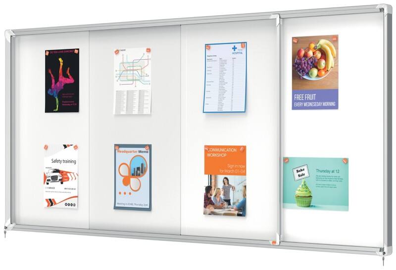 Nobo Premium Plus Magnetischer Abschließbarer Schaukasten 1902572 Für den Innenbereich Wandmontierbar Alurahmen Schiebetür aus Sicherheitsglas 27xA4 Weiß 2000 x 970 mm