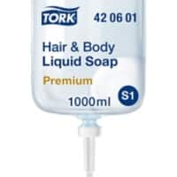 Tork Hair & Body Flüssigseife - 420601- 2-in-1 Duschgel und Shampoo für S1 Spender-Systeme - Premium-Qualität, frisch parfümiert, unisex, 1 x 1000 ml