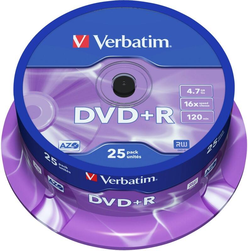 Verbatim DVD+R 16x 4,7 GB Matt Silber Spindel 25 Stück