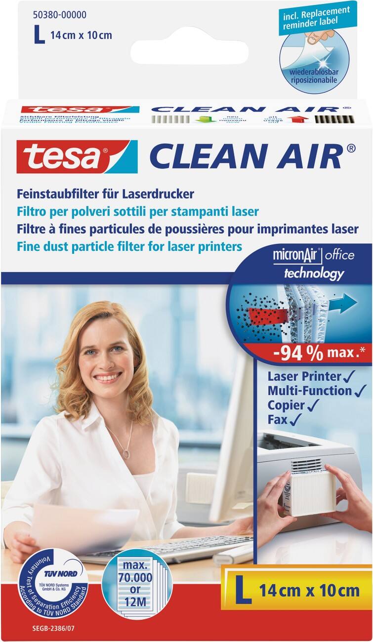 tesa Feinstaubfilter Clean Air Größe L Weiß 13,8 x 9,4 x 3,7 cm