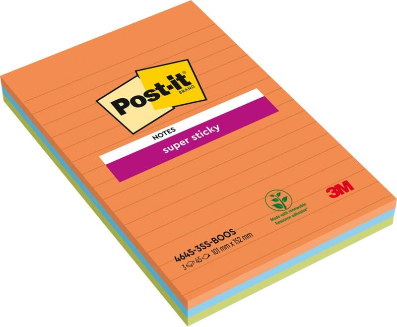 Post-it Boost Haftnotizen 101 x 152 mm Färbig sortiert Rechteckig Liniert 3 Stück à 45 Blatt