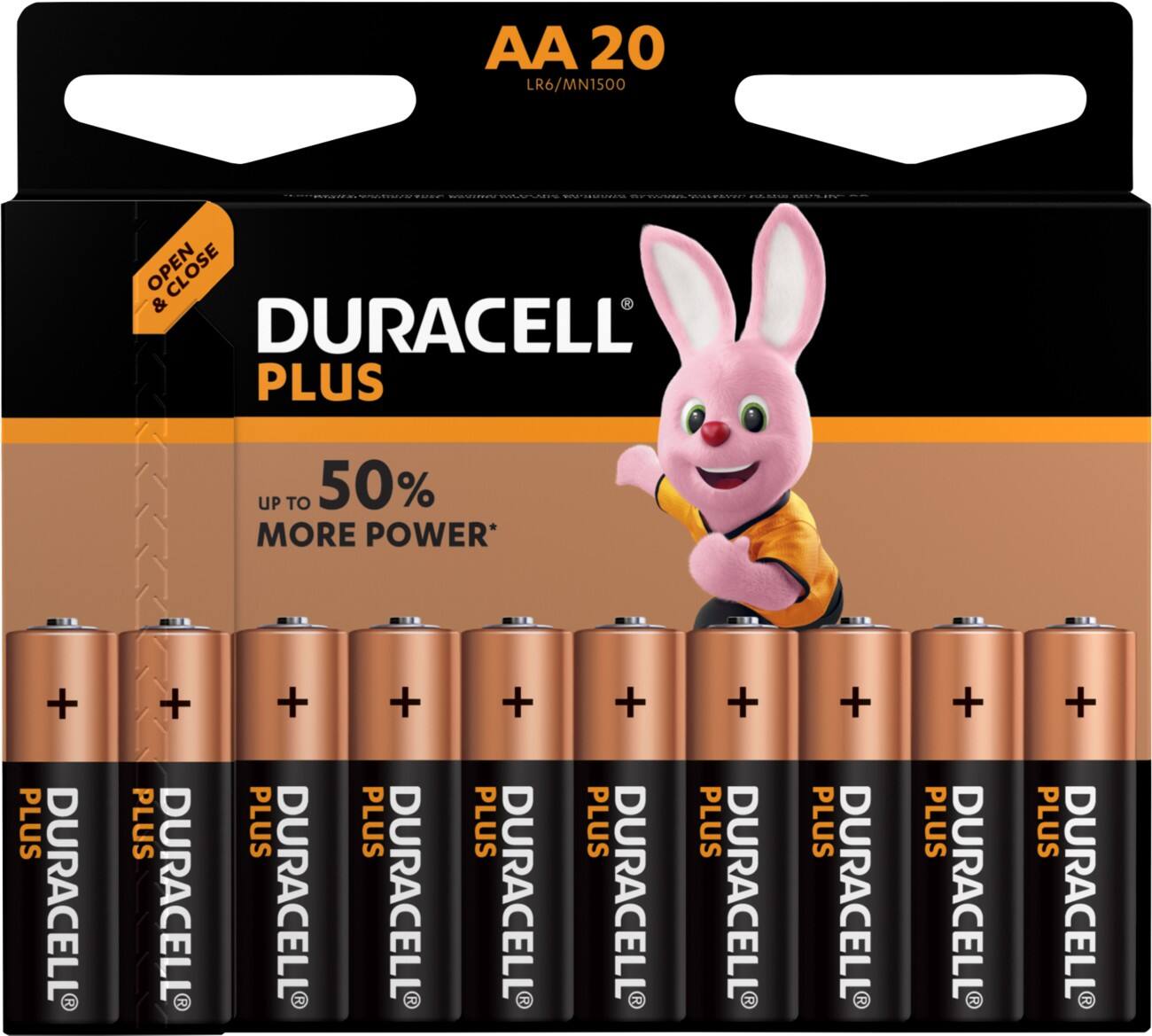 Duracell AA Alkali-Batterien Plus Power MN1500 LR6 1,5 V 20 Stück