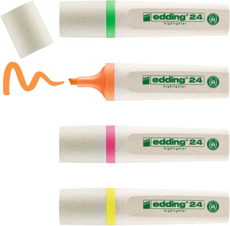 edding EcoLine 24 Textmarker Färbig sortiert Mittel Keilspitze 2 - 5 mm Nachfüllbar 4 Stück