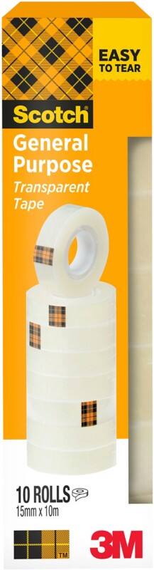 Scotch Klebeband 508 Transparent 15 mm (B) x 10 m (L) Kunststoff Niedrige Lautstärke  10 Rollen à 10 m