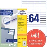 AVERY Zweckform UltraGrip Universaletiketten 3667-200 Ja DIN A4 Weiß 48,5 x 16,9 mm 220 Blatt à 64 Etiketten