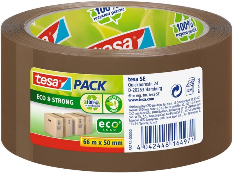 tesa Verpackungsklebeband tesapack Eco & Strong Braun 50 mm (B) x 66 m (L) PP (Polyproplylen) 58154 Recycelt 100%