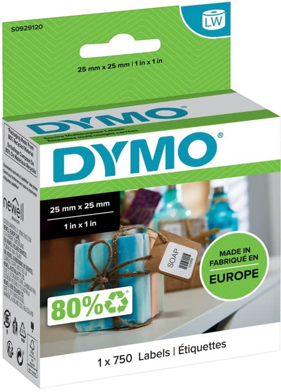 Dymo LW S0929120 Authentic Mehrzwecketiketten Viereckig Selbstklebend Weiß 25 x 25 mm