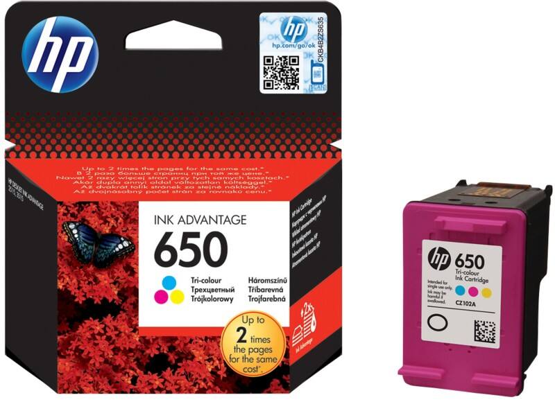 HP 650 Original Tintenpatrone CZ102AE#BHK Cyan, Magenta, Gelb