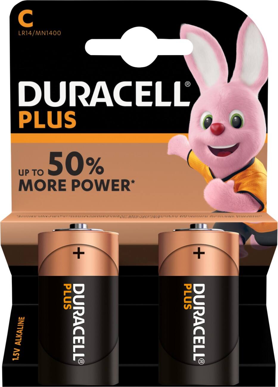 Duracell C Alkali-Batterien Plus Power MN1400 LR14 1,5 V 2 Stück