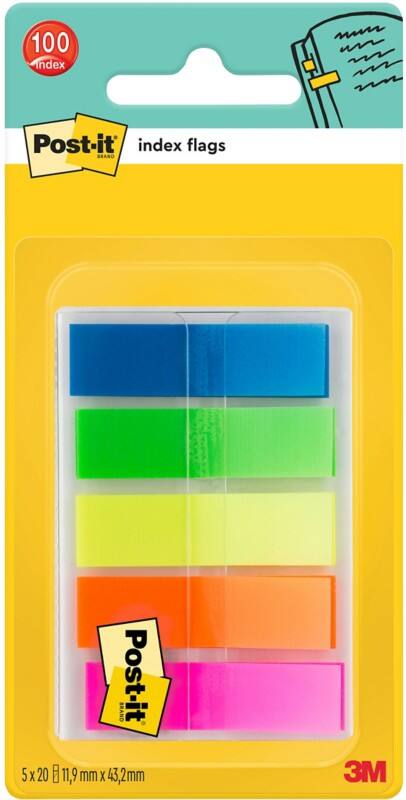 Post-it Index-Haftstreifen 683HF5 Farbig sortiert Blanko 1,19 x 4,32 cm Pack 5 Stück à 20 Streifen
