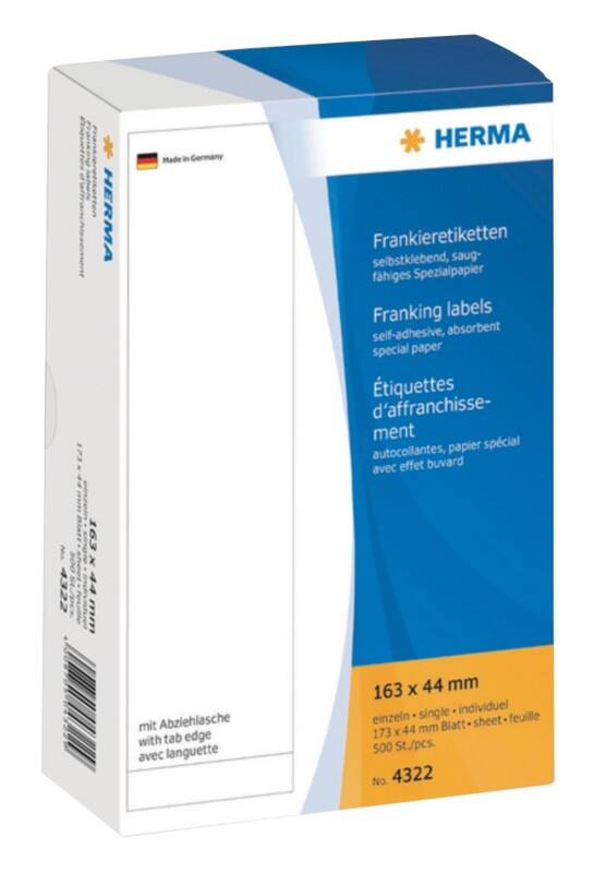 HERMA Frankieretiketten 4322 Weiß 163 x 44 mm 500 Blatt à Etiketten