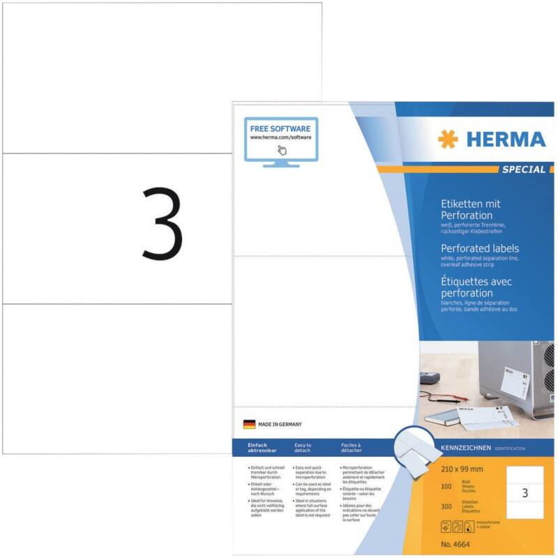 HERMA Multifunktionsetiketten 4664 Weiß Rechteckig 300 Etiketten pro Packung