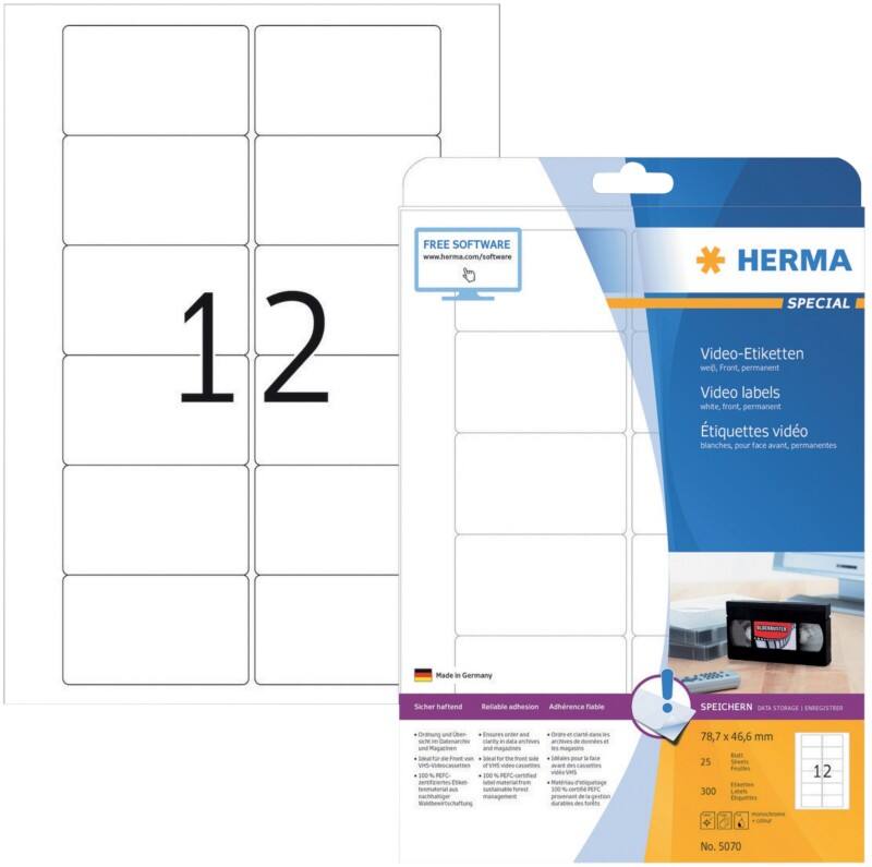 HERMA CD-DVD Etiketten 5070 Weiß Rechteckig 300 Etiketten pro Packung