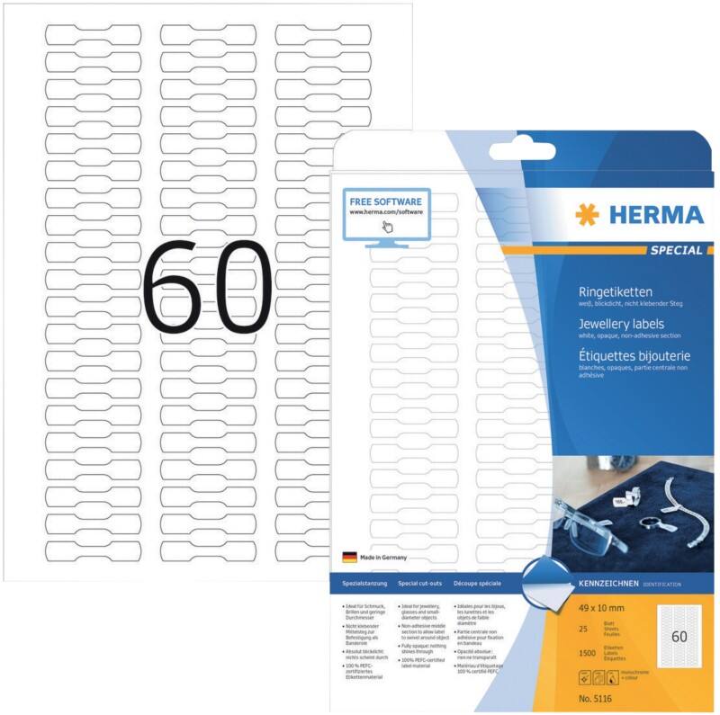 HERMA Ringetiketten 5116 Weiß DIN A4 49 x 10 mm 25 Blatt à 60 Etiketten