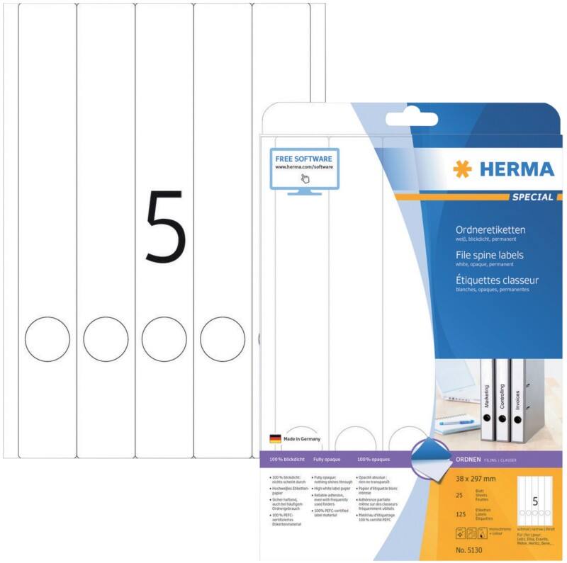 HERMA 5130 Ordneretiketten A4 38 mm Weiß 125 Stück