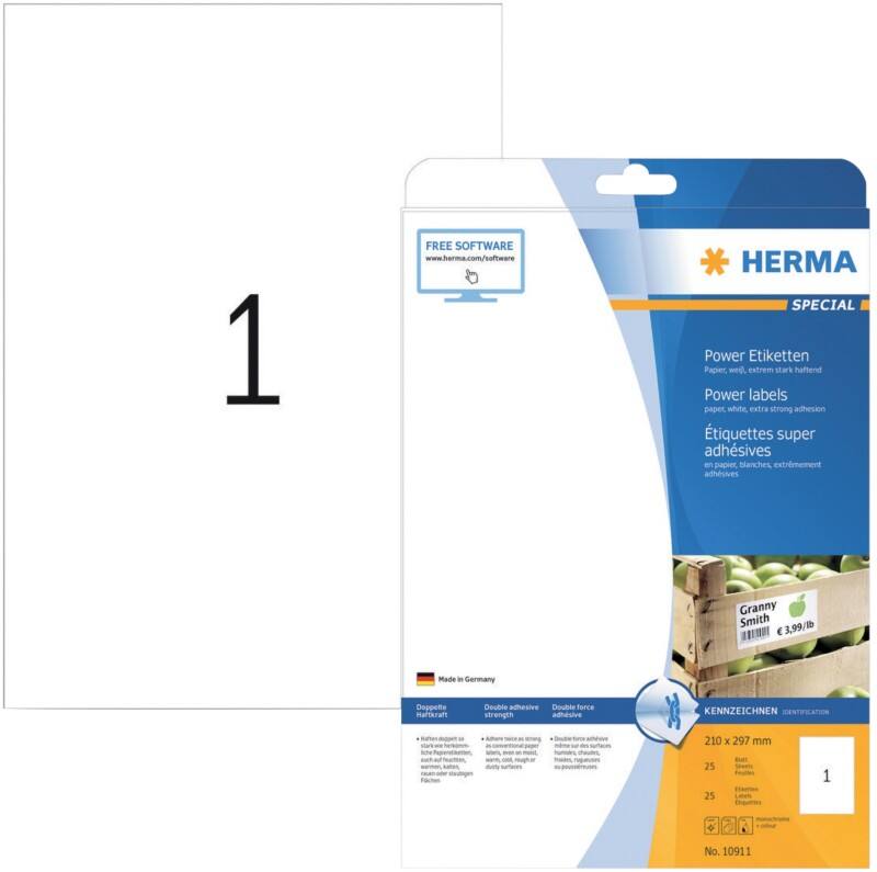 HERMA Power Etiketten 10911 Weiß Rechteckig 25 Etiketten pro Packung