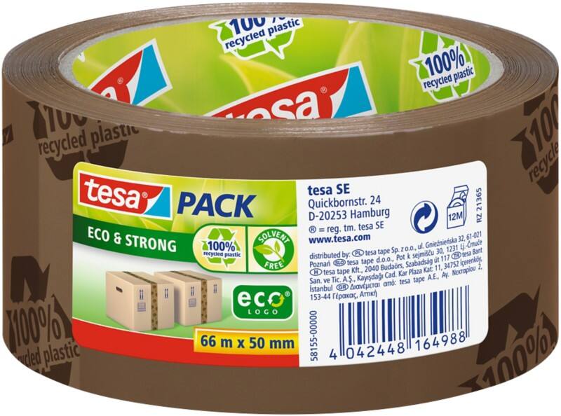 tesa Verpackungsklebeband tesapack Eco & Strong Braun 50 mm (B) x 66 m (L) PP (Polypropylen) Recycelt 100%