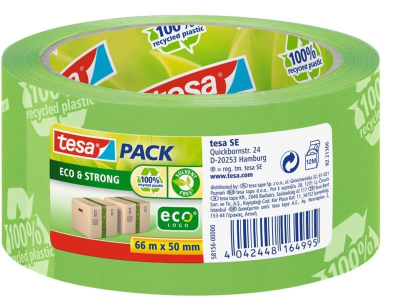 tesa Verpackungsklebeband tesapack Eco & Strong Grün 50 mm (B) x 66 m (L) PP (Polypropylen) Recycelt 100%