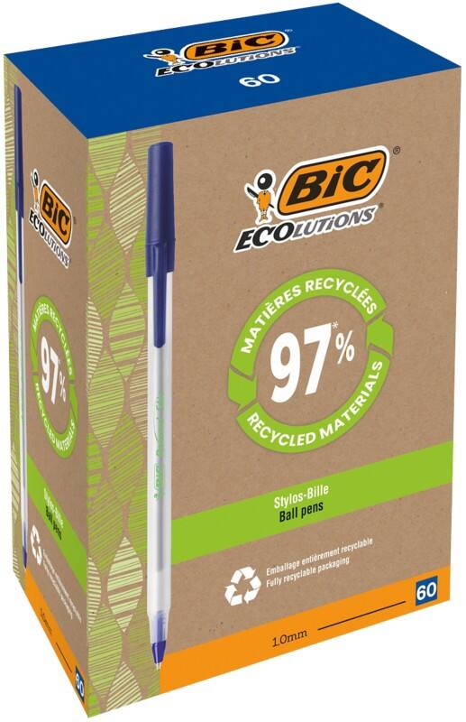 BIC Ecolutions Round Stic Kugelschreiber Blau Mittel 0.4 mm Recycled 74 % 60 Stück