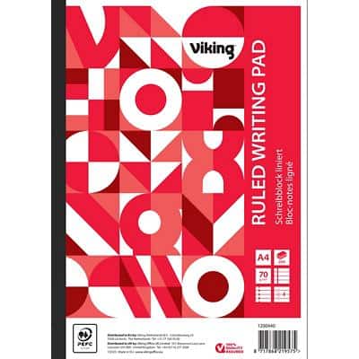 Viking Notizblock A4 Liniert Geleimt Papier Softcover Weiß Nicht perforiert 400 Seiten Pack 5