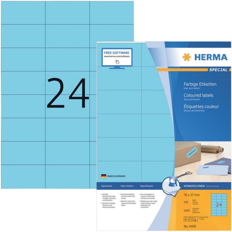HERMA Etiketten SuperPrint 4408 Blau Rechteckig 2400 Etiketten pro Packung