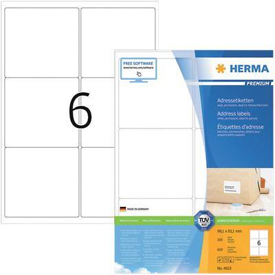 HERMA Adressetiketten 4653 Weiß DIN A4 99,1 x 93,1 mm 100 Blatt à 6 Etiketten
