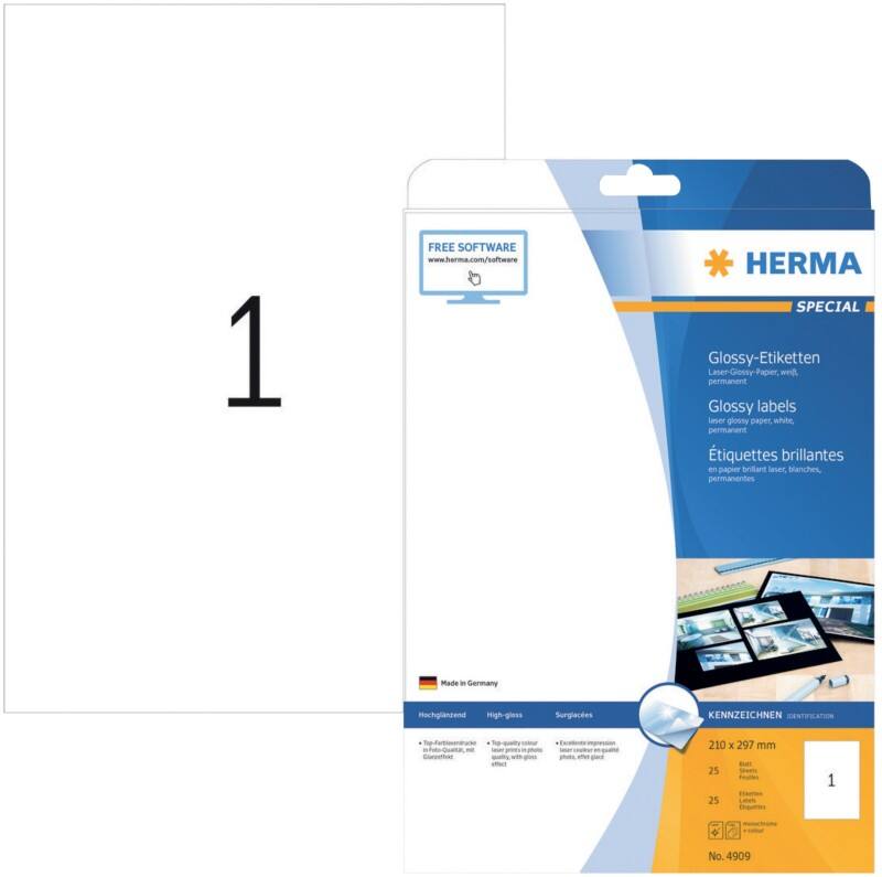 HERMA Laseretiketten 4909 Weiß Rechteckig 25 Etiketten pro Packung