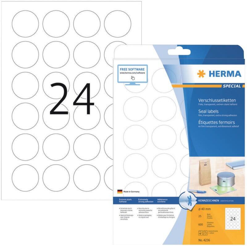 HERMA Wiederablösbare Etiketten 4236 Transparent Rund 600 Etiketten pro Packung