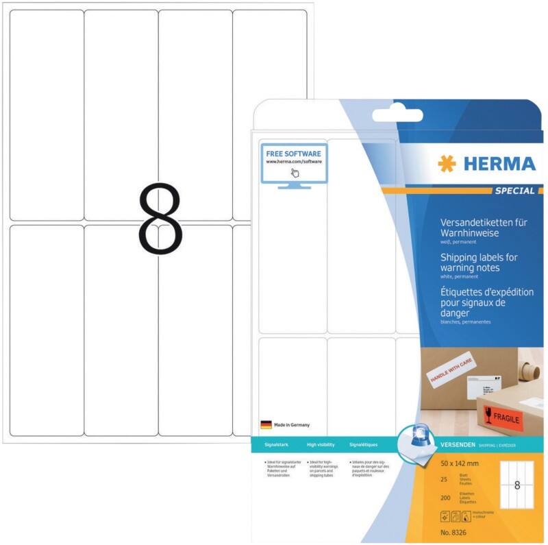 HERMA Versandetiketten 8326 Weiß Rechteckig 200 Etiketten pro Packung