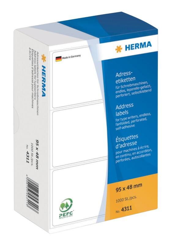 HERMA Adressetiketten 4311 Weiß 95 x 48 mm 1000 Blatt à  Etiketten