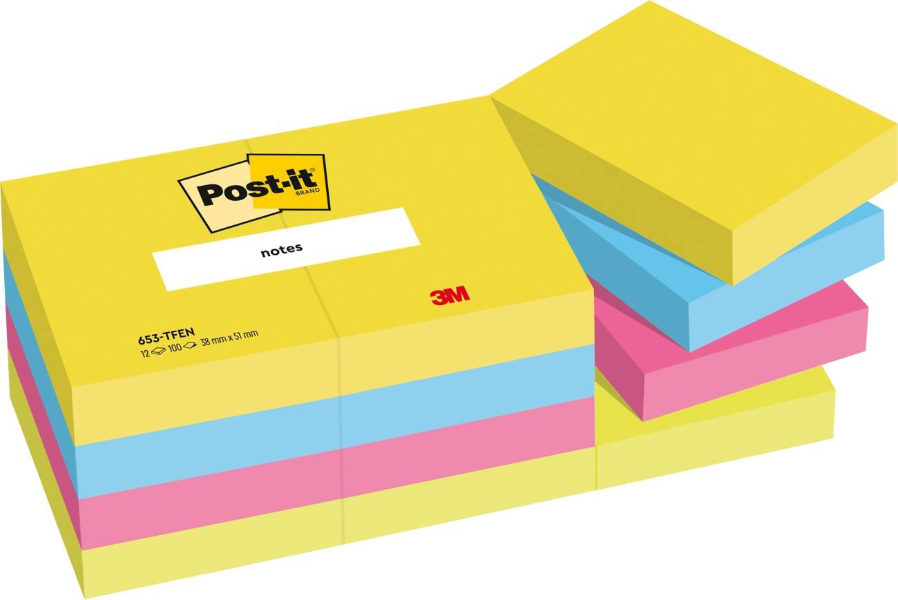 Post-it Haftnotizen Energy 51 x 38 mm Farbig sortiert 12 Blöcke à 100 Blatt