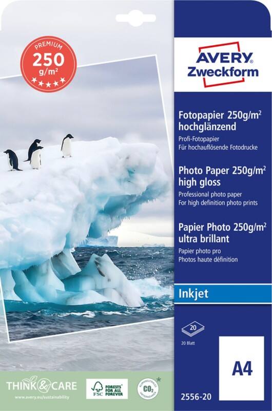 AVERY Zweckform Inkjet Fotopapier 2556-20 Weiß A4 250 g/m² 20 Blatt