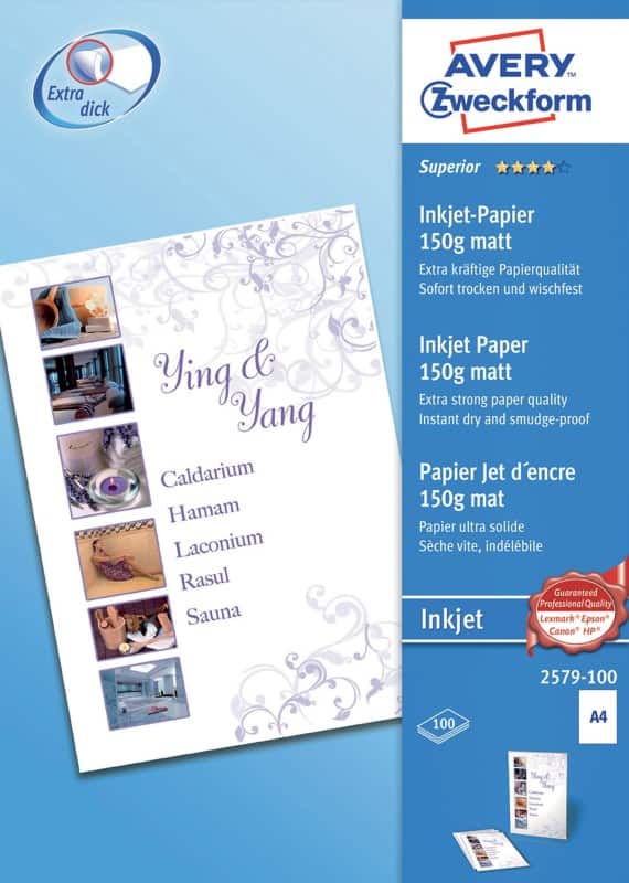 AVERY Zweckform Fotopapier 2579-100 A4 150 g/m² Weiß 100 Blatt