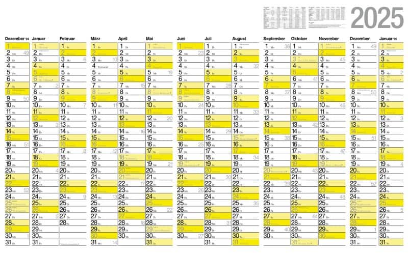 Bühner Jahreskalender B4 2026 Querformat Weiß Deutsch 106,9 x 66,5 cm