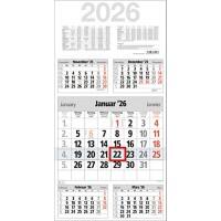 Wandkalender "Take Five" 2026 Sonderformat Papier Rot Deutsch, Englisch, Französisch