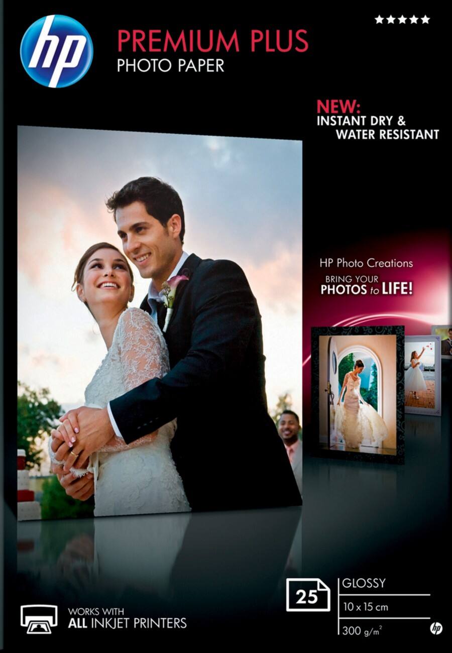 HP Fotopapier Premium Plus 10 x 15 cm 300 g/m² Weiß 25 Blatt