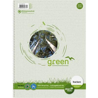 Ursus Green Notebook DIN A4 Kariert Spiralbindung Papier Weiß Nicht perforiert Recycled 160 Seiten