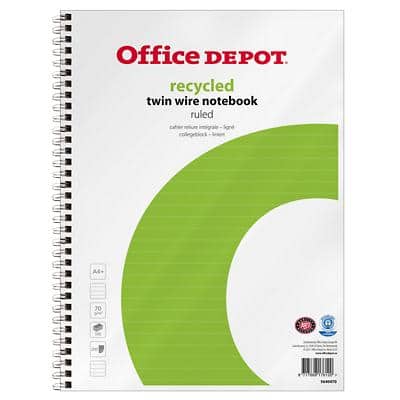 Office Depot Notebook DIN A4+ Liniert Spiralbindung Papier Weiß Perforiert Recycled 200 Seiten 5 Stück à 100 Blatt