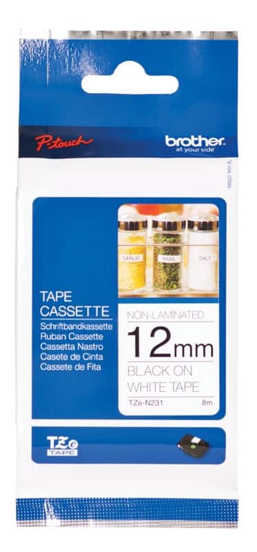 Brother TZe-N231 Authentic Schriftband Selbstklebend Schwarzer Druck auf Weiß 12 mm x 8m