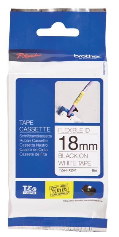 Brother TZe-FX241 Authentic Flexibles Schriftband Selbstklebend Schwarzer Druck auf Weiß 18 mm x 8m