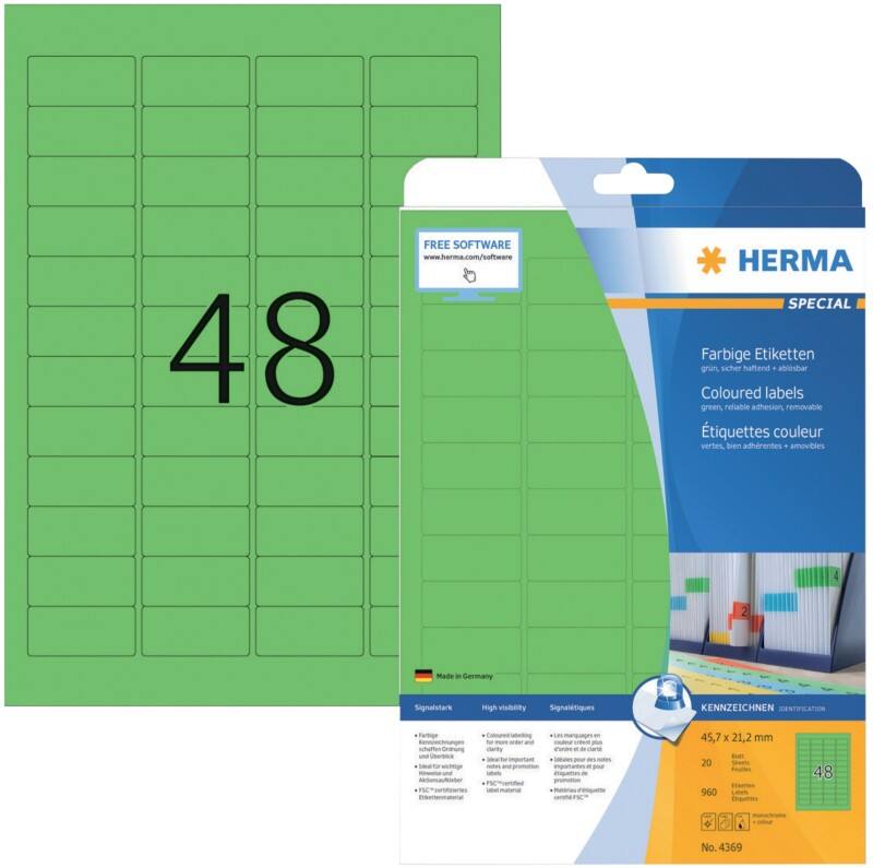 HERMA Farbige Etiketten 4369 Grün Rechteckig 960 Etiketten pro Packung