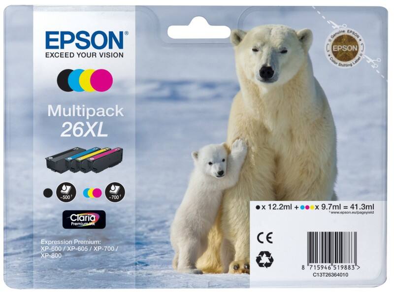 Epson 26XL Original Tintenpatrone C13T26364010 Schwarz, Cyan, Magenta, Gelb Multipack 4 Stück
