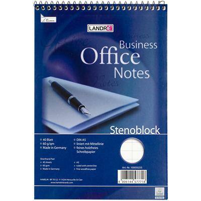 LANDRÉ Office A5 Spiralbindung mit blauem Pappcover Notizblock liniert mit roter Mittellinie 40 Blatt Packung mit 10 Blatt