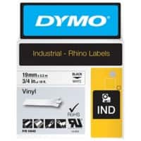 Dymo IND S0718620 / 18445 Authentic Rhino Vinyl Schriftband Selbstklebend Schwarzer Druck auf Weiß 19 mm x 5.5m