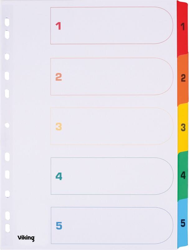 Viking Mylar 1 bis 5 Zahlenregister  A4 Färbig sortiert 5-teilig Pappkarton 11 Löcher