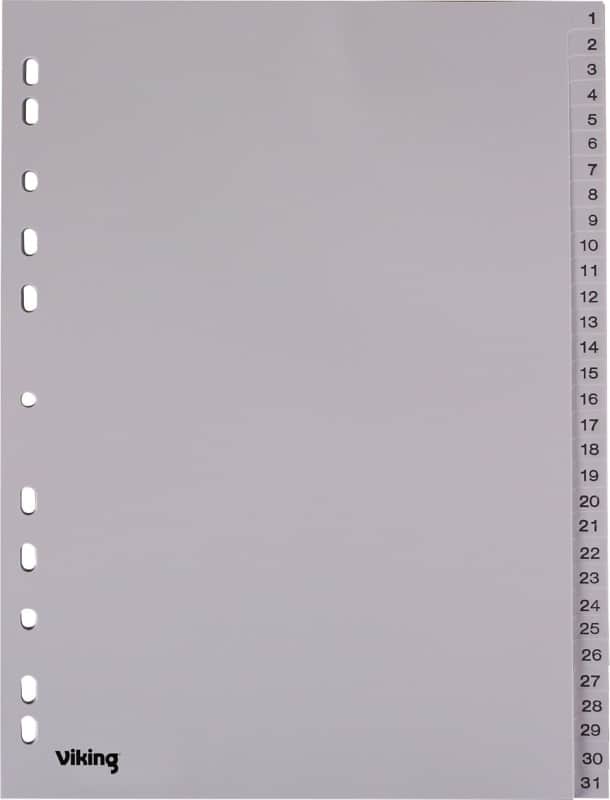 Viking 1 bis 31 Zahlenregister  A4 Grau 31-teilig PP (Polypropylen) 11 Löcher Numerisch