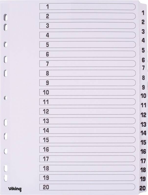 Viking Standard 1 bis 20 Zahlenregister  A4 Weiß 20-teilig Mylar 11 Löcher