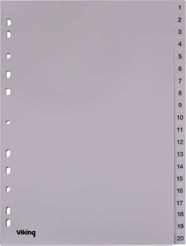Viking 1 bis 20 Zahlenregister  A4 Grau 20-teilig PP (Polypropylen) 11 Löcher